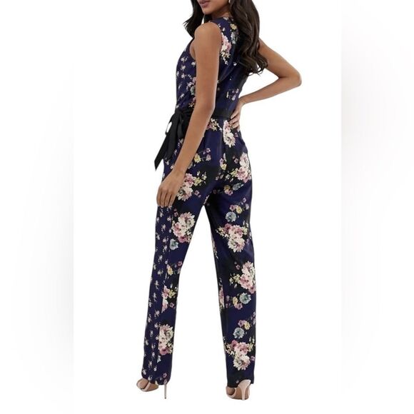 Little Mistress All Over Contrast Printed Jumpsuit size 4 Navy Floral - Picture 3 of 10